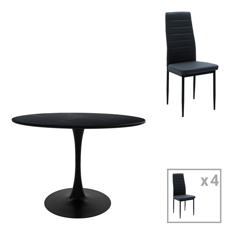 Τραπεζαρία Balou-Parker Pakoworld Σετ 5Τεμ Μαύρο-Ανθρακί Φ100X73Εκ