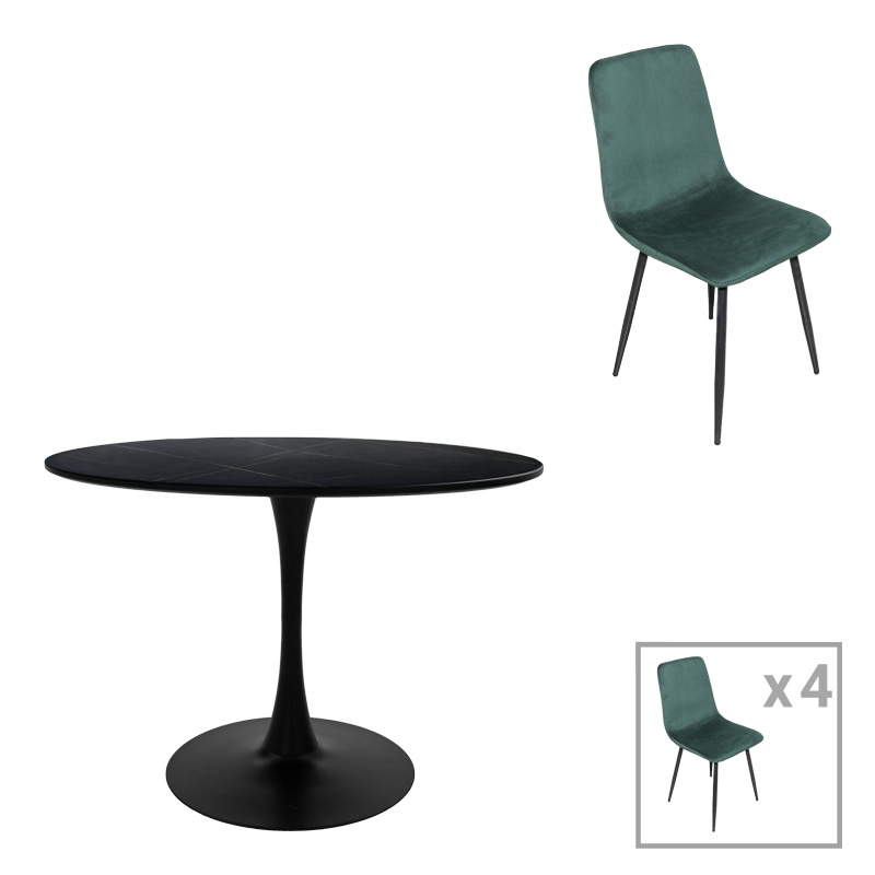 Τραπεζαρία Balou-Grato Pakoworld Σετ 5Τεμ Μαύρο-Κυπαρισσί Φ100X73Εκ