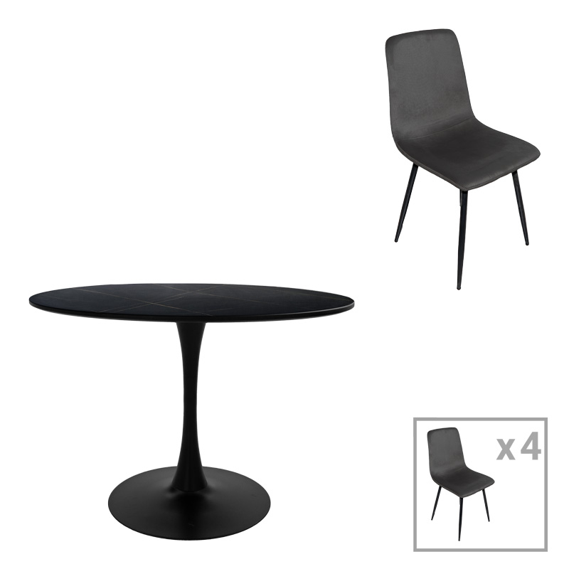 Τραπεζαρία Balou-Grato Pakoworld Σετ 5Τεμ Μαύρο Φ100X73Εκ