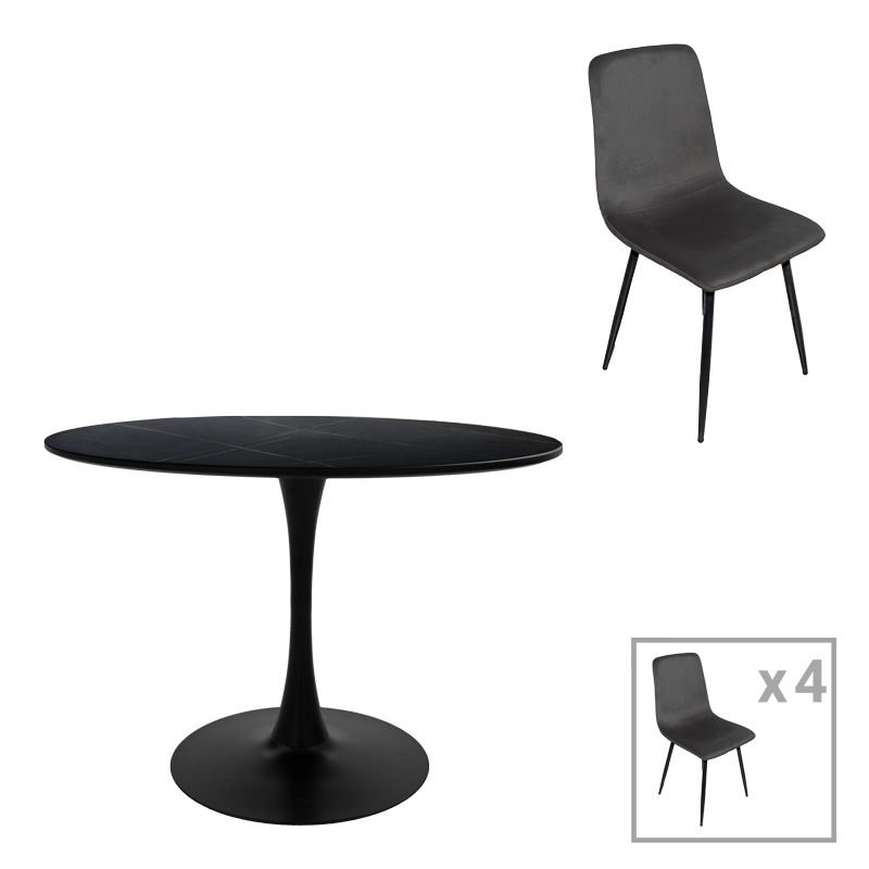 Τραπεζαρία Balou-Grato Pakoworld Σετ 5Τεμ Μαύρο Φ120X73Εκ