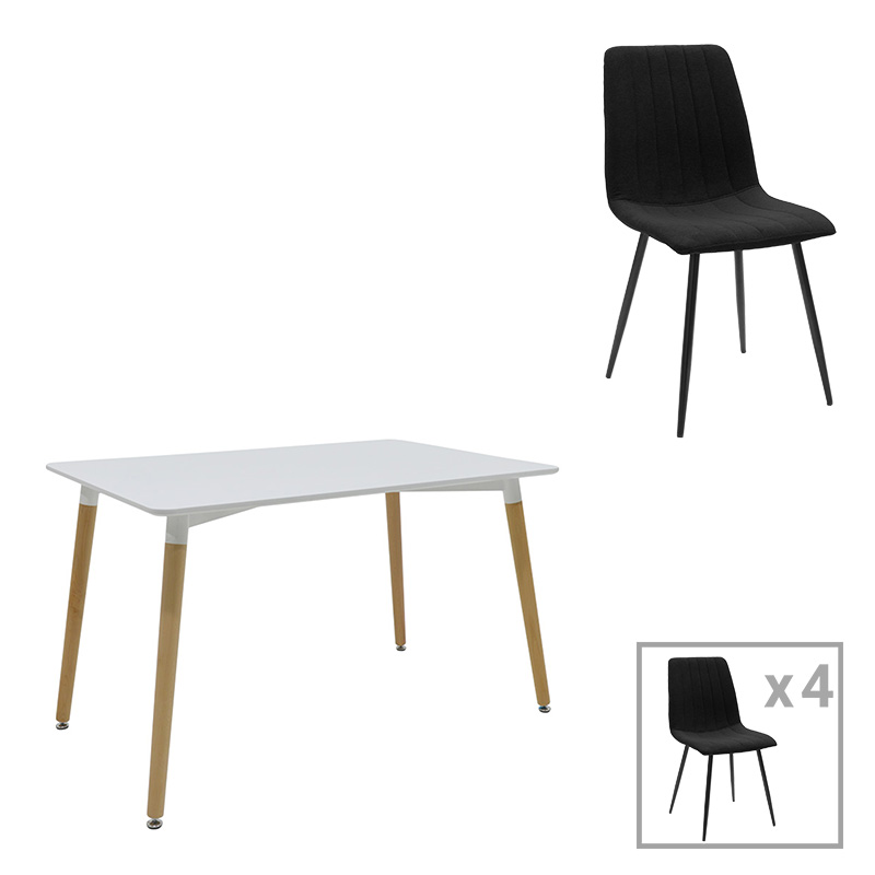 Τραπεζαρία Natali-Noor Pakoworld Σετ 5Τεμ Mdf Γκρι-Λευκό-Πόδια Φυσικό 120X80X76Εκ