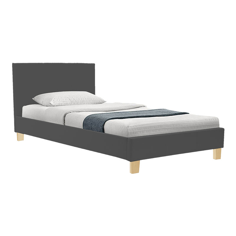 Κρεβάτι Με Στρώμα Nevil-Dreamer Pakoworld Ύφασμα Ανθρακί-Ξύλινο Πόδι Σε Φυσική Απόχρωση 100X200Εκ