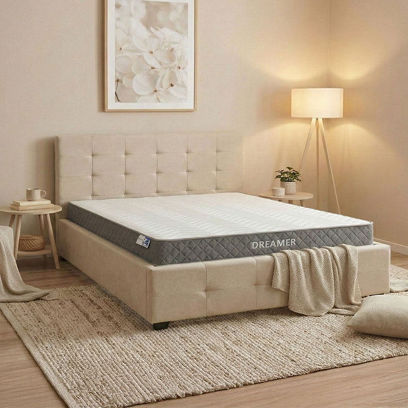 Κρεβάτι Με Στρώμα Και Αποθηκευτικό Χώρο Roi-Dreamer Pakoworld Ύφασμα Εκρού 160X200Εκ