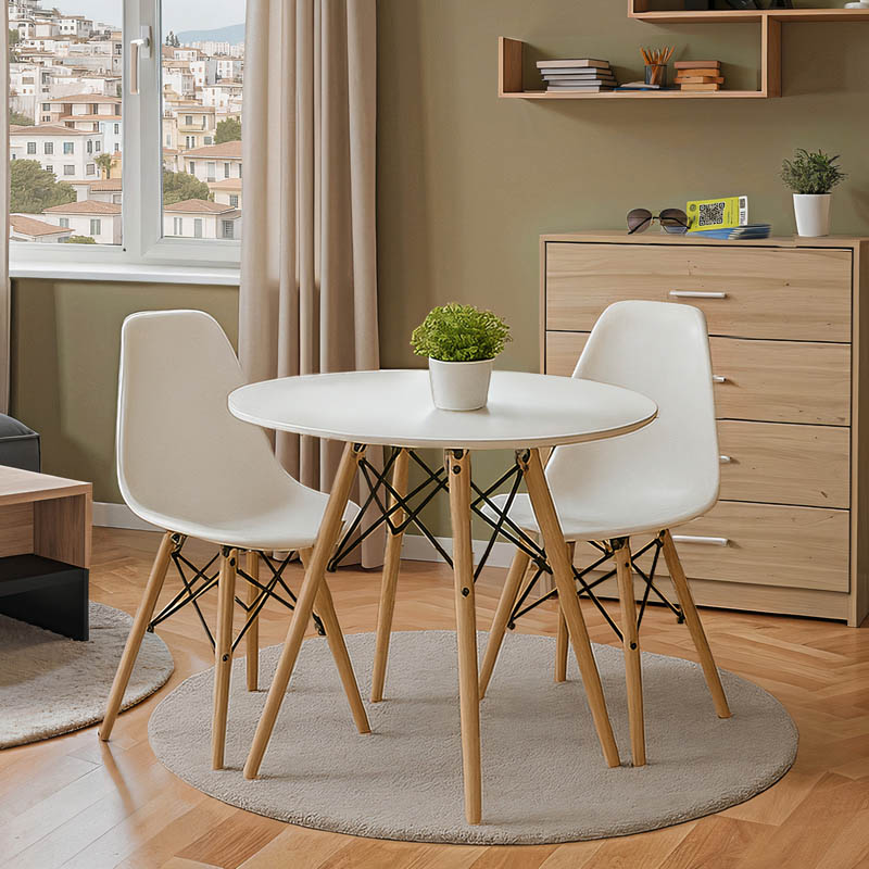 Τραπεζαρία Με Καρέκλες Julita Λευκό Και Τραπέζι Julita Λευκό Φ80X73Εκ  Σετ 3Τεμ