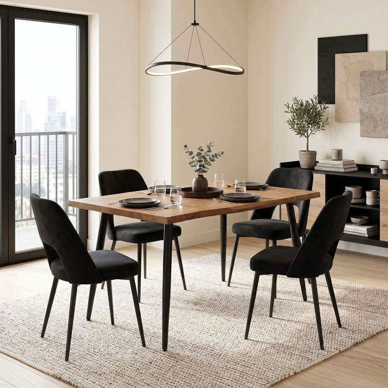 Τραπεζαρία Με Καρέκλες Murde Μαύρο Και Τραπέζι Neve Μαύρο 140X80X75Εκ Σετ 5Τεμ