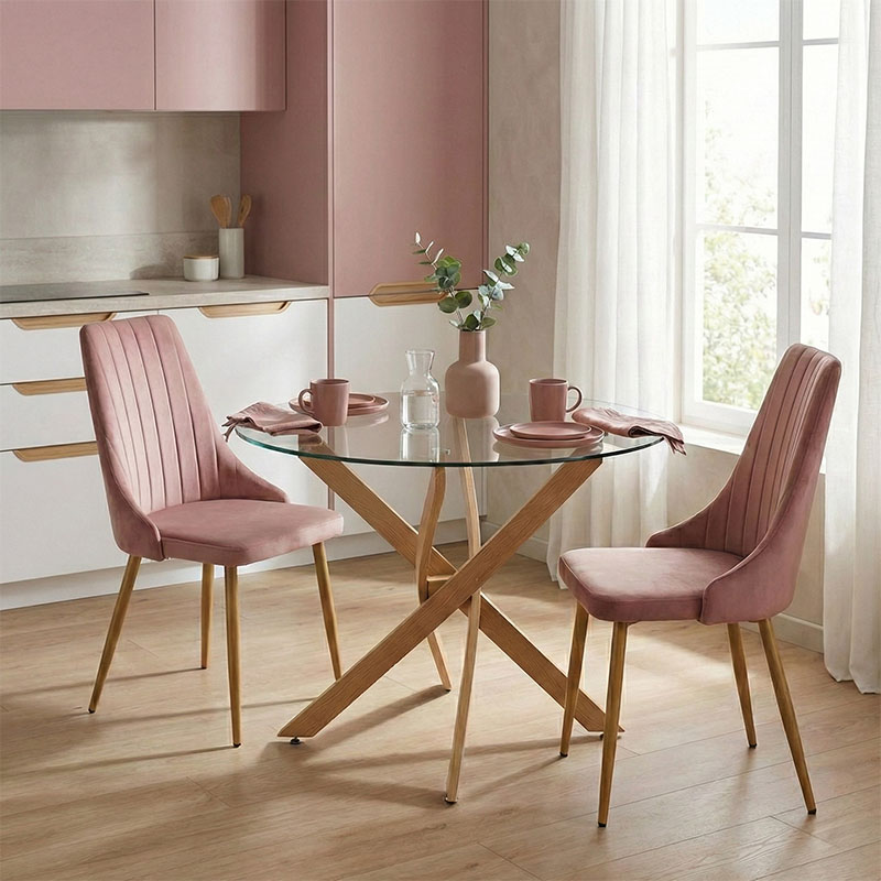 Τραπεζαρία Με Καρέκλες Azori Σάπιο Μήλο Και Τραπέζι Antoro Γυαλί Φ80X75Εκ Σετ 3Τεμ