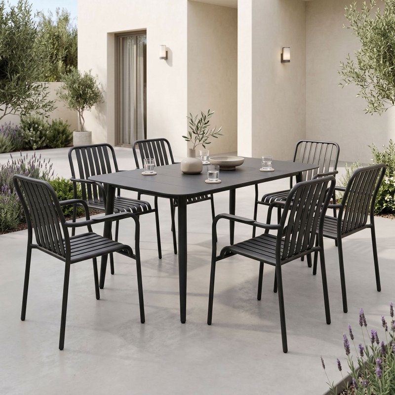 Τραπεζαρία Heven Vista Pakoworld Σετ 7Τεμ Μαύρο Αλουμίνιο 120X70X72Εκ
