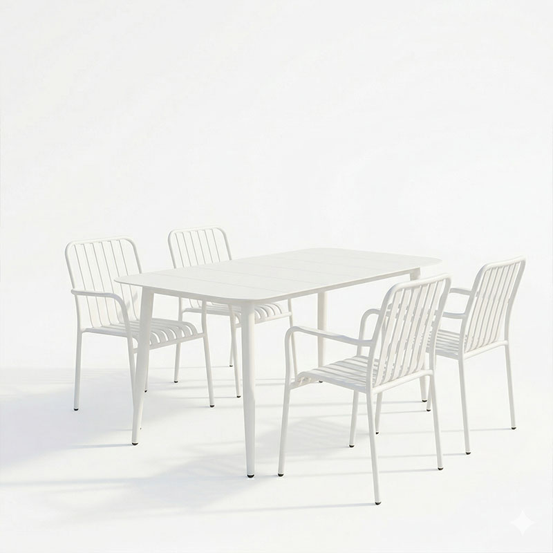 Τραπεζαρία Heven Vista Pakoworld Σετ 5Τεμ Λευκό Αλουμίνιο 150X80X72Εκ