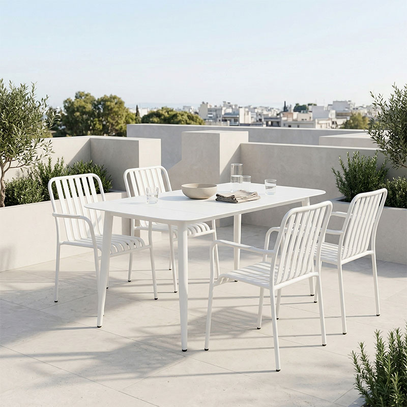 Τραπεζαρία Heven Vista Pakoworld Σετ 5Τεμ Λευκό Αλουμίνιο 150X80X72Εκ