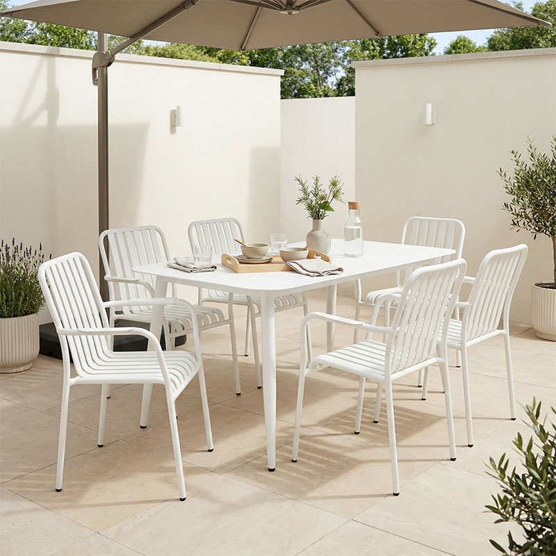 Τραπεζαρία Heven Vista Pakoworld Σετ 7Τεμ Λευκό Αλουμίνιο 150X80X72Εκ