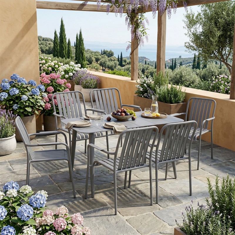 Τραπεζαρία Heven Vista Pakoworld Σετ 7Τεμ Ανθρακί Αλουμίνιο 120X70X72Εκ