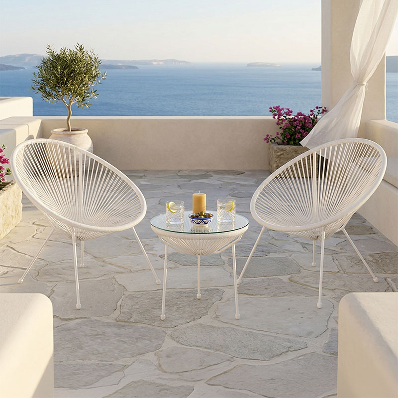 Σαλόνι Εξωτερικού Χώρου Acapulco Pakoworld Σετ 3Τεμ Λευκό Μέταλλο Με Pe Rattan Φ50X52Εκ