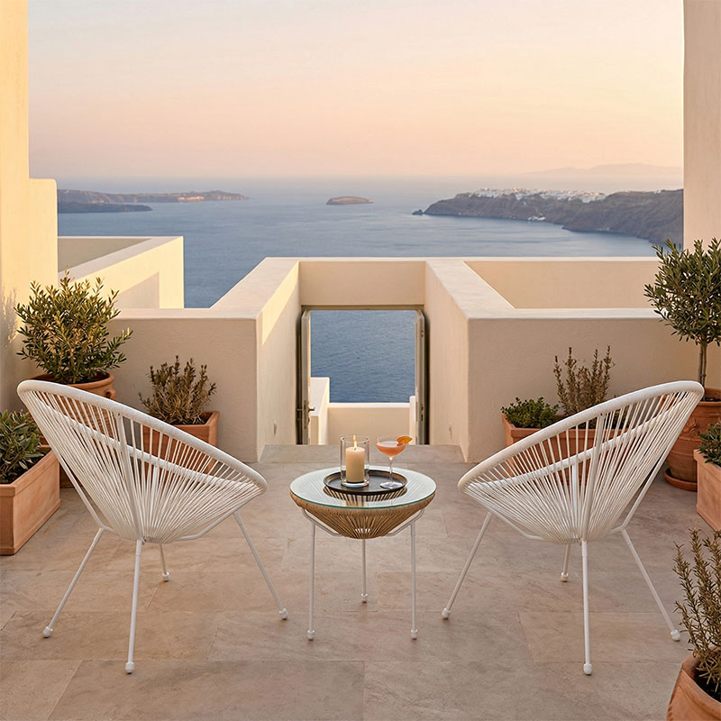 Σαλόνι Εξωτερικού Χώρου Acapulco Pakoworld  Σετ 3Τεμ Λευκό Μέταλλο Με Pe Rattan Σε Φυσική Απόχρωση Φ50X52Εκ