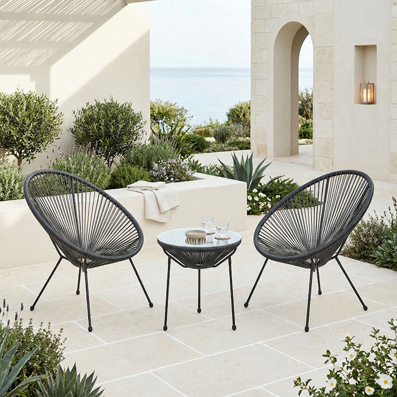 Σαλόνι Εξωτερικού Χώρου Acapulco Pakoworld Σετ 3Τεμ Μαύρο Μέταλλο Με Pe Rattan Φ50X52Εκ