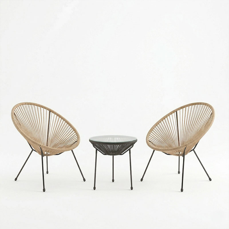 Σαλόνι Εξωτερικού Χώρου Acapulco Pakoworld  Σετ 3Τεμ Pe Rattan Σε Φυσική Απόχρωση Με Μαύρο Μέταλλο Φ50X52Εκ