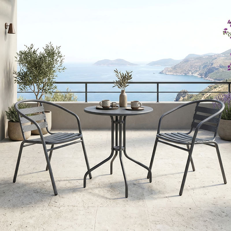 Τραπεζαρία Vergo Tade Pakoworld Σετ 3Τεμ Ανθρακί Μέταλλο Φ60X70Εκ
