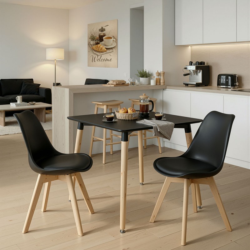 Τραπεζαρία Με Καρέκλες Gaston Και Τραπέζι Natali Μαύρο 80X80X76Εκ Σετ 3Τεμ