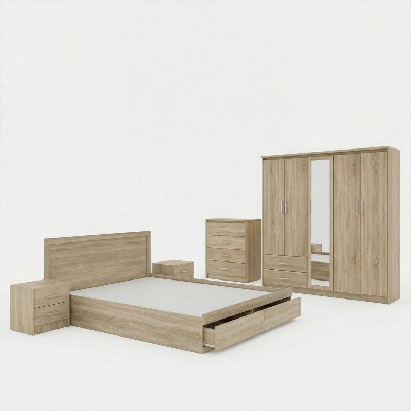 Σετ Κρεβατοκάμαρας Olympus Pakoworld Με Κρεβάτι Sonoma 160X200Εκ Σετ 5Τεμ