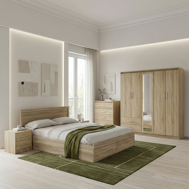 Σετ Κρεβατοκάμαρας Olympus Pakoworld Με Κρεβάτι Sonoma 160X200Εκ Σετ 5Τεμ