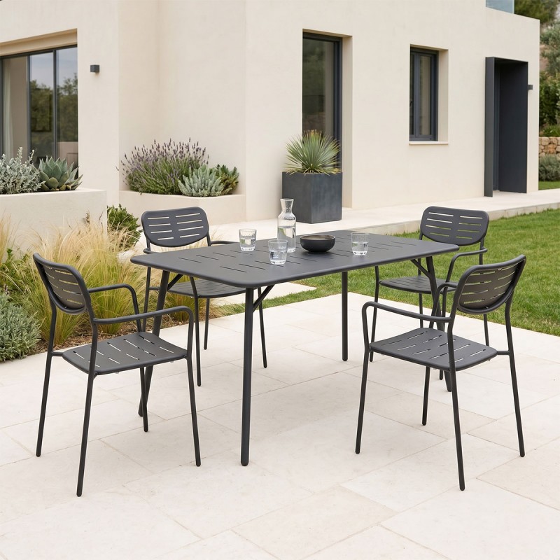 Τραπεζαρία Moraja Deraby Pakoworld Σετ 5Τεμ Μαύρο Μέταλλο 140X80X72Εκ