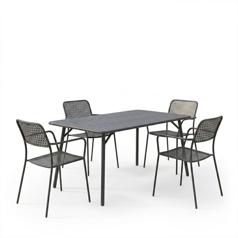 Τραπεζαρία Moraja Federal Pakoworld Σετ 5Τεμ Μαύρο Μέταλλο 140X80X72Εκ