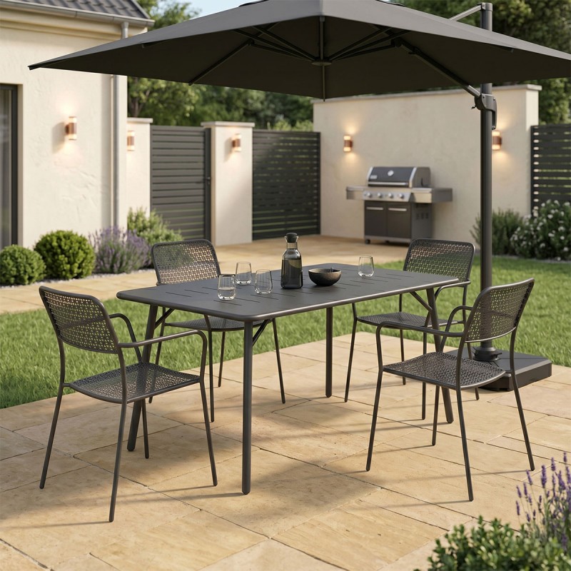 Τραπεζαρία Moraja Federal Pakoworld Σετ 5Τεμ Μαύρο Μέταλλο 140X80X72Εκ