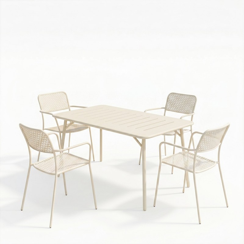 Τραπεζαρία Moraja Federal Pakoworld Σετ 5Τεμ Κρεμ Μέταλλο 140X80X72Εκ