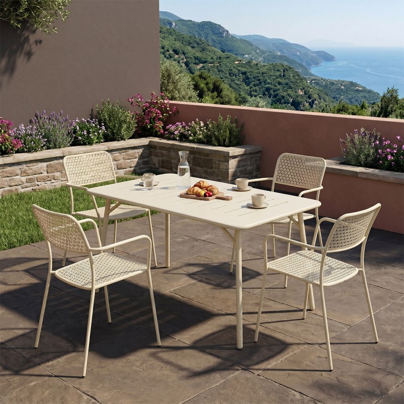 Τραπεζαρία Moraja Federal Pakoworld Σετ 5Τεμ Κρεμ Μέταλλο 140X80X72Εκ