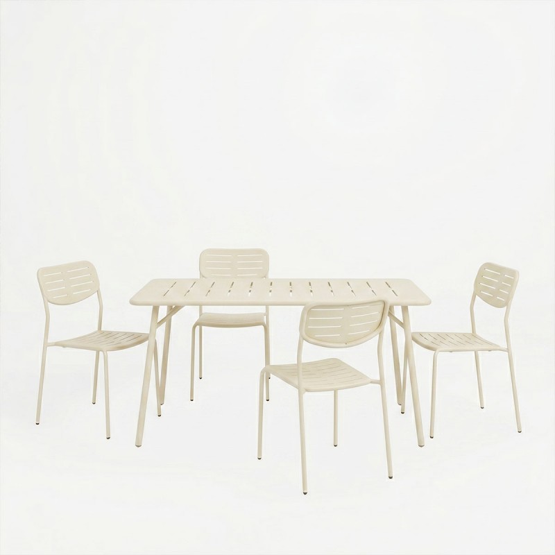 Τραπεζαρία Moraja Deraby Ι Pakoworld Σετ 5Τεμ Κρεμ Μέταλλο 140X80X72Εκ