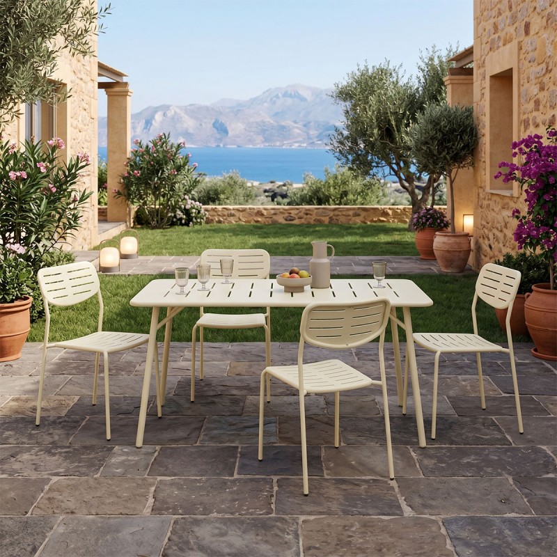 Τραπεζαρία Moraja Deraby Ι Pakoworld Σετ 5Τεμ Κρεμ Μέταλλο 140X80X72Εκ