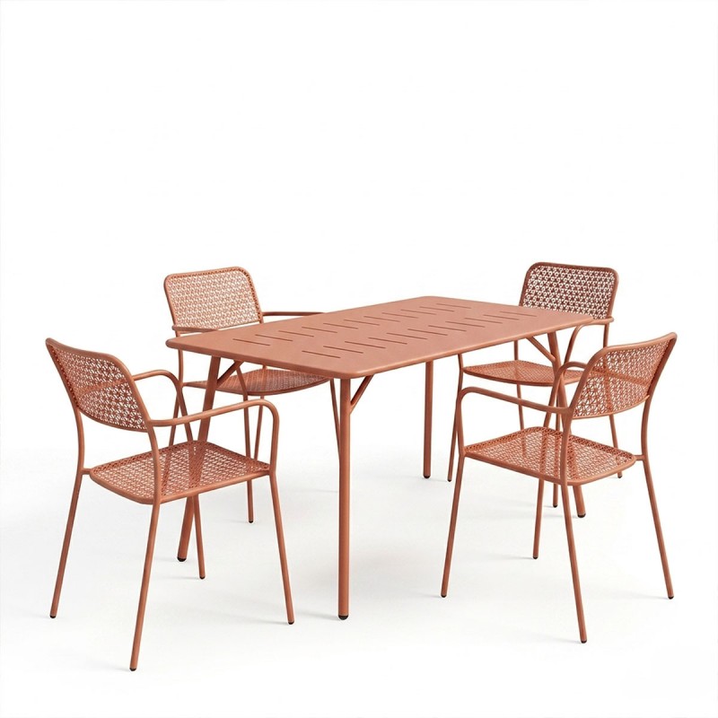 Τραπεζαρία Moraja Federal Pakoworld Σετ 5Τεμ Terracotta Μέταλλο 140X80X72Εκ