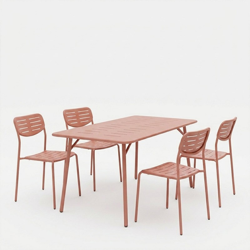 Τραπεζαρία Moraja Deraby Ι Pakoworld Σετ 5Τεμ Terracotta Μέταλλο 140X80X72Εκ