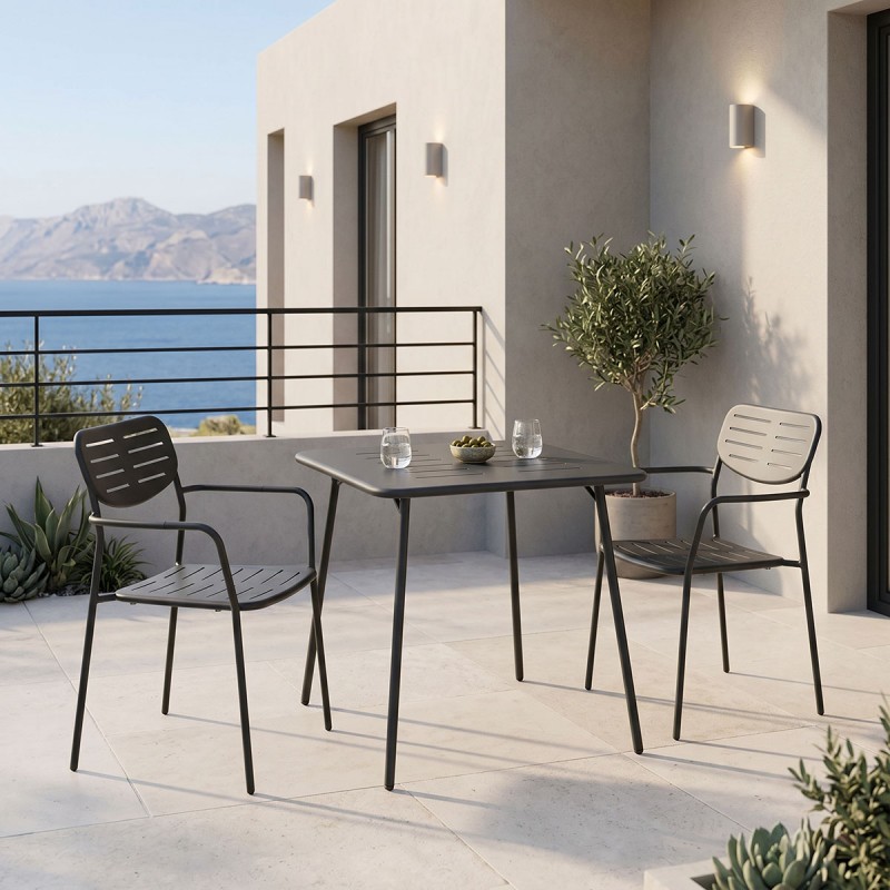 Τραπεζαρία Moraja Deraby Pakoworld Σετ 3Τεμ Μαύρο Μέταλλο 70X70X73Εκ