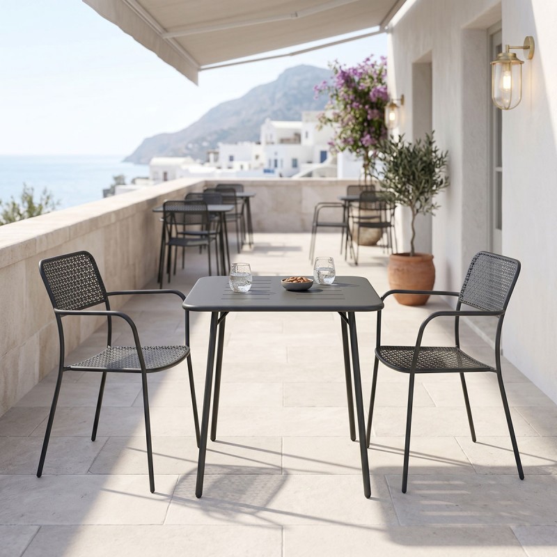 Τραπεζαρία Moraja Federal Pakoworld Σετ 3Τεμ Μαύρο Μέταλλο 70X70X73Εκ