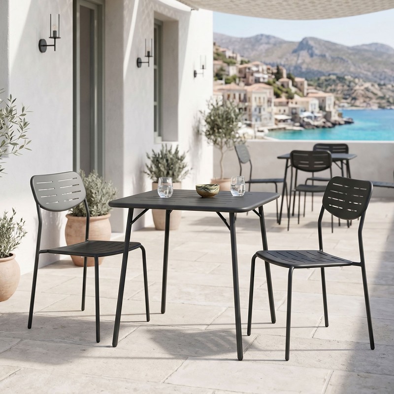 Τραπεζαρία Moraja Deraby I Pakoworld Σετ 3Τεμ Μαύρο Μέταλλο 70X70X73Εκ