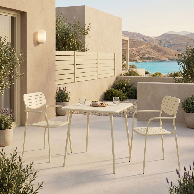 Τραπεζαρία Moraja Deraby Pakoworld Σετ 3Τεμ Κρεμ Μέταλλο 70X70X73Εκ