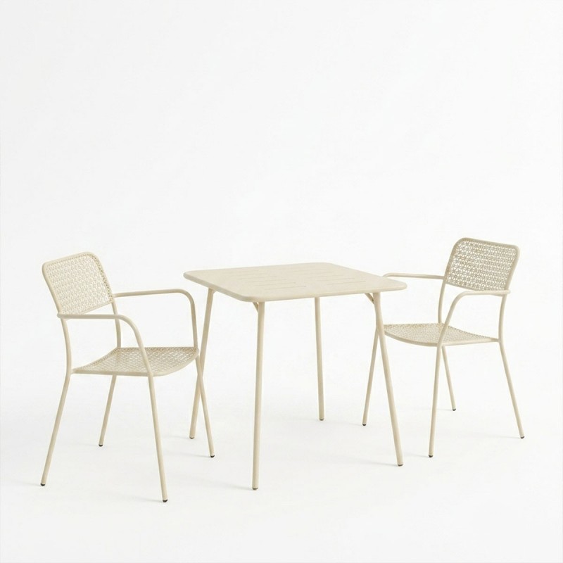 Τραπεζαρία Moraja Federal Pakoworld Σετ 3Τεμ Κρεμ Μέταλλο 70X70X73Εκ