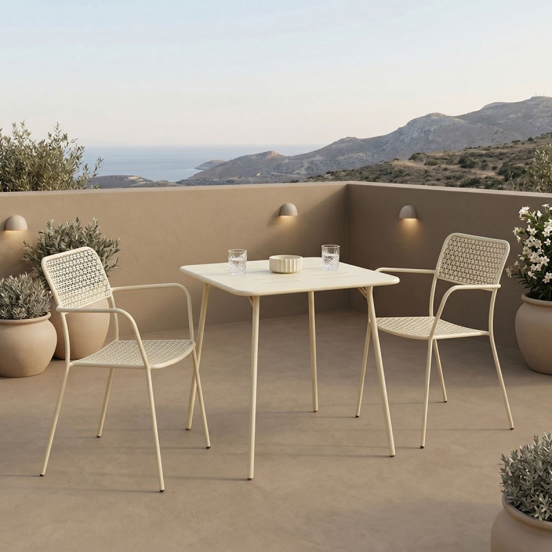 Τραπεζαρία Moraja Federal Pakoworld Σετ 3Τεμ Κρεμ Μέταλλο 70X70X73Εκ