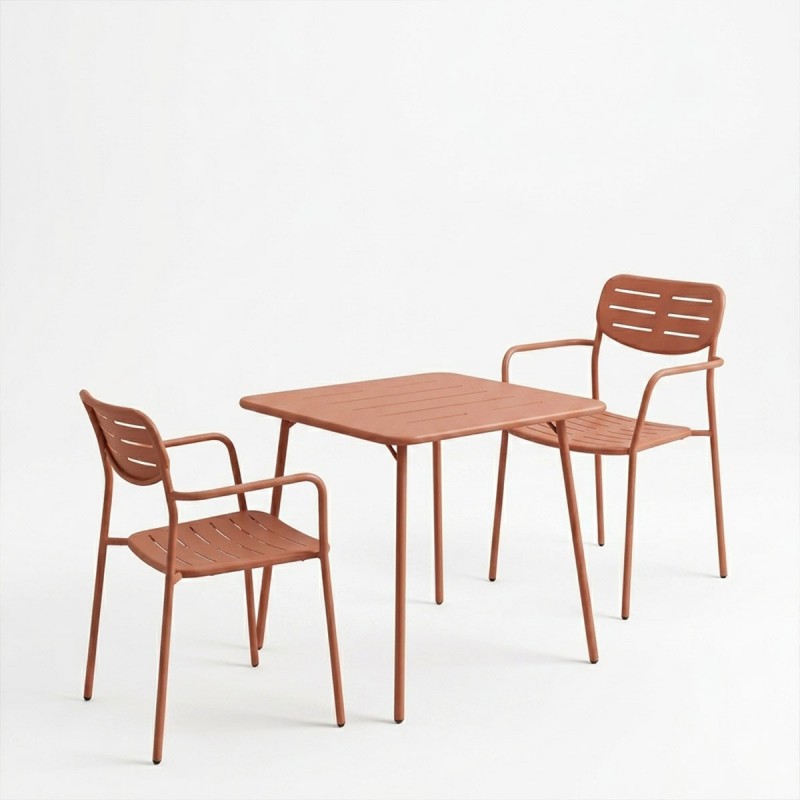 Τραπεζαρία Moraja Deraby Pakoworld Σετ 3Τεμ Terracotta Μέταλλο 70X70X73Εκ