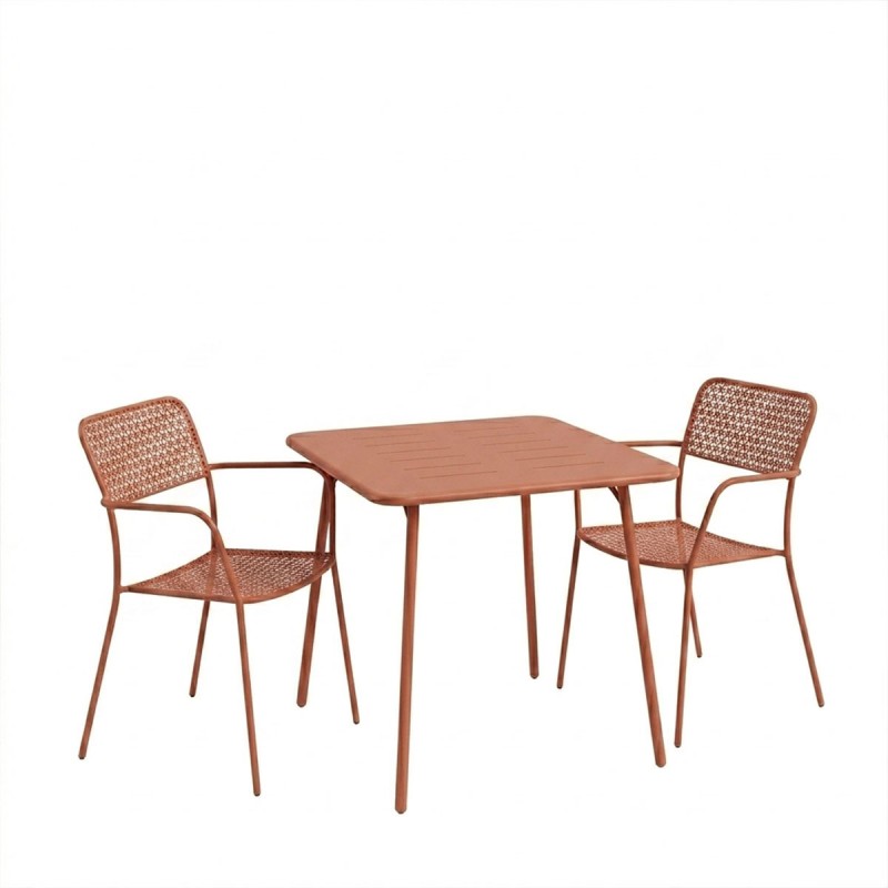 Τραπεζαρία Moraja Federal Pakoworld Σετ 3Τεμ Terracotta Μέταλλο 70X70X73Εκ