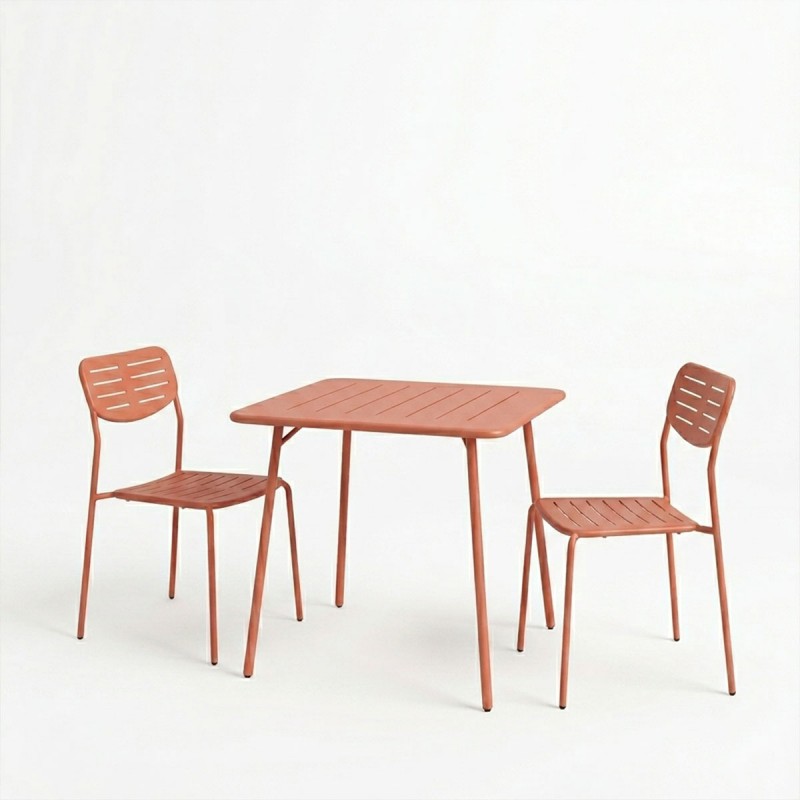 Τραπεζαρία Moraja Deraby I Pakoworld Σετ 3Τεμ Terracotta Μέταλλο 70X70X73Εκ