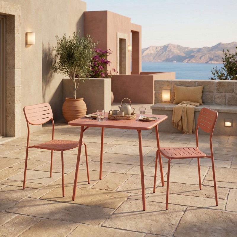 Τραπεζαρία Moraja Deraby I Pakoworld Σετ 3Τεμ Terracotta Μέταλλο 70X70X73Εκ