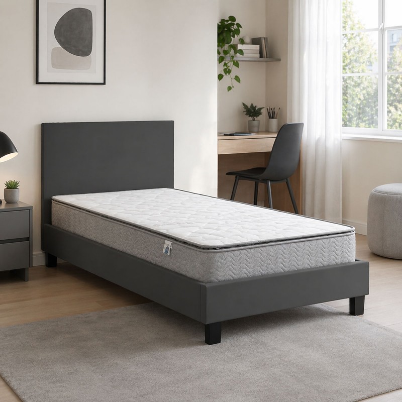 Κρεβάτι Με Στρώμα Nevil-Perfecto Pakoworld Ύφασμα Ανθρακί-Μαύρο Πόδι 90X190Εκ