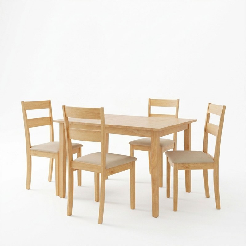 Τραπεζαρία Dallan Country Pakoworld 5Τεμ Σε Φυσική Απόχρωση Rubberwood 120-150X80X74Εκ