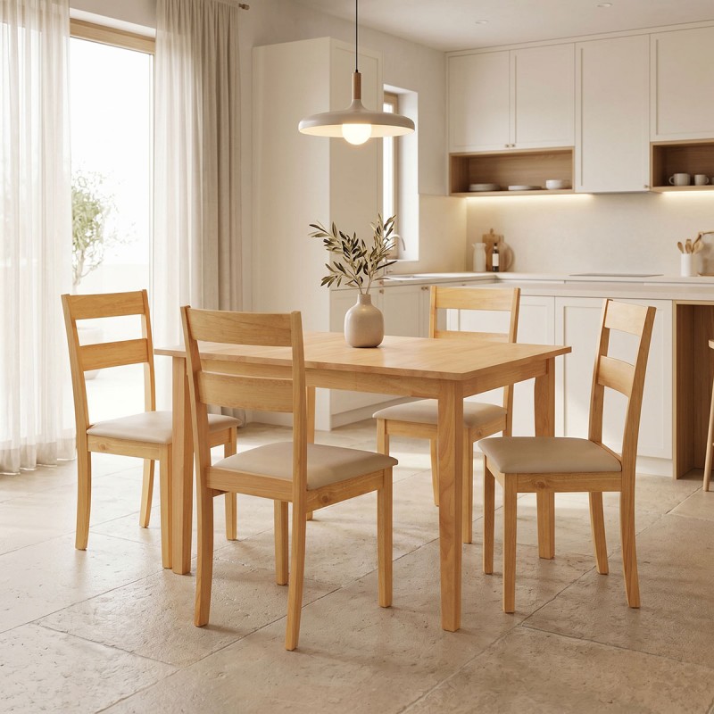 Τραπεζαρία Dallan Country Pakoworld 5Τεμ Σε Φυσική Απόχρωση Rubberwood 120-150X80X74Εκ