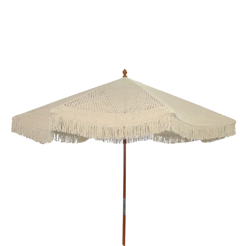 Ομπρέλα Brilie Pakoworld Ξύλο-Μακραμέ Φ2.70X2.60 M Εκρού