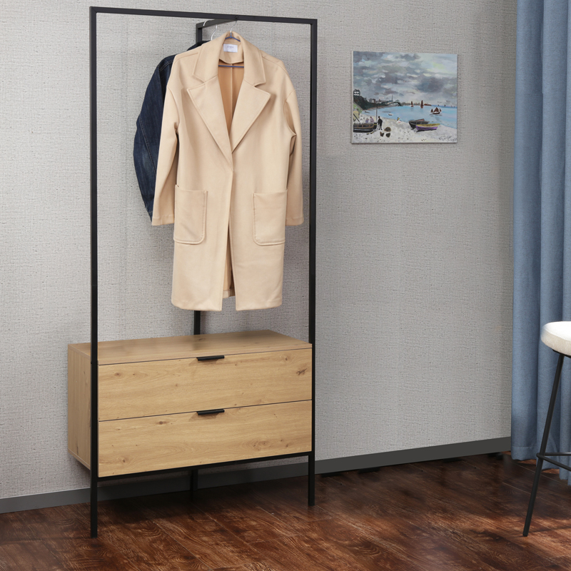 Έπιπλο Εισόδου Keila Pakoworld Μελαμίνη Σε Φυσική Απόχρωση Και Μαύρο Μέταλλο 85X45X190Εκ