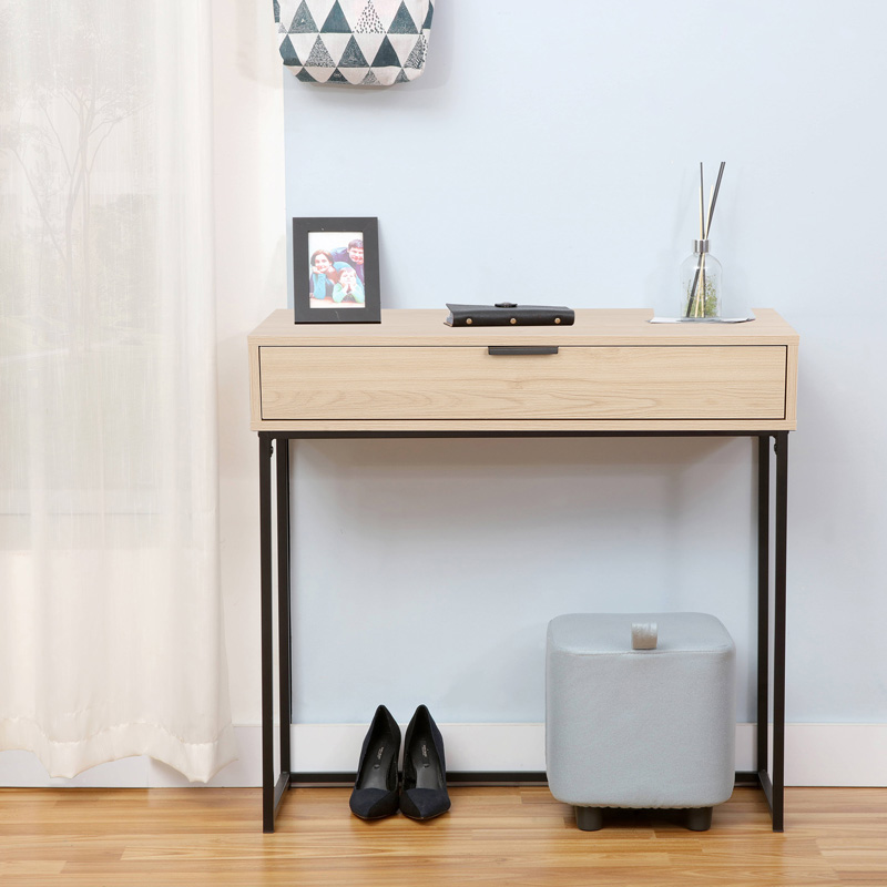 Κονσόλα Joumpa Pakoworld Με Συρτάρι Σε Φυσική Απόχρωση Με Μαύρο Μέταλλο 80X28X76.5Εκ