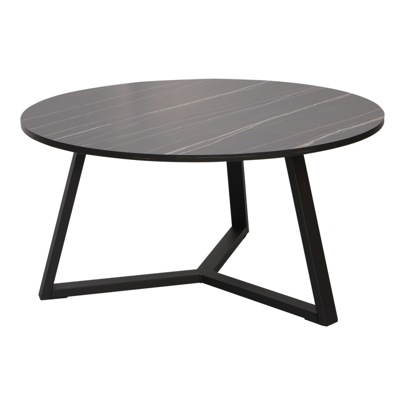 Τραπέζι Σαλονιού Berton Pakoworld Σε Όψη Μαρμάρου Με Μαύρο Μέταλλο Φ80X40Εκ