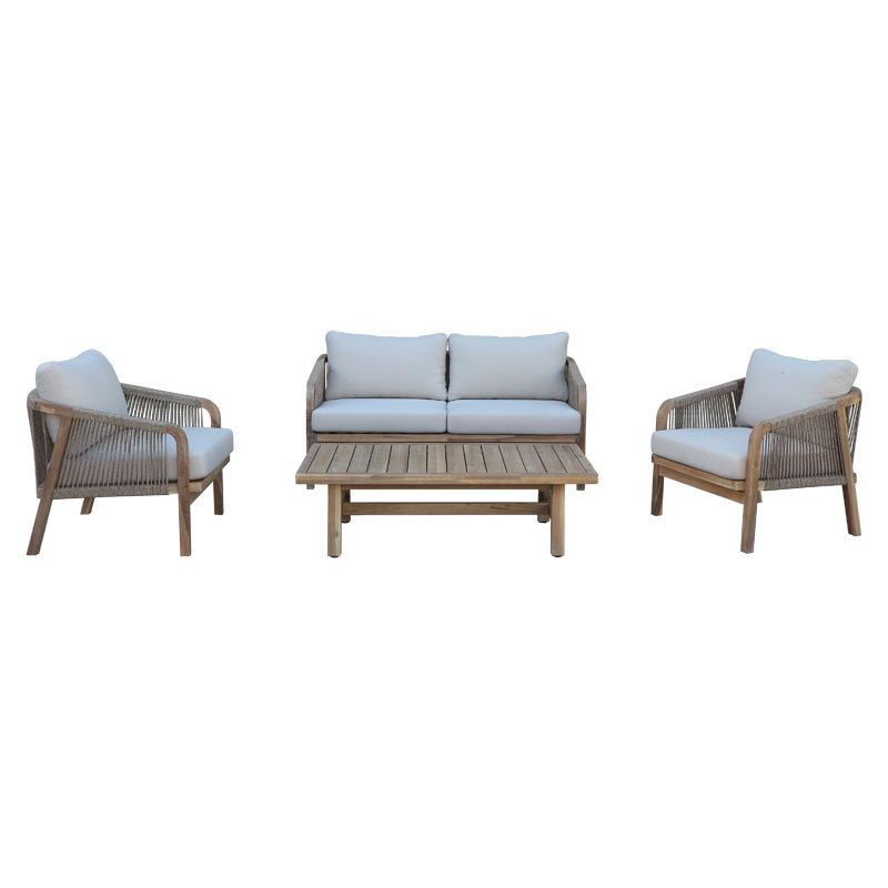 Σαλόνι Κήπου Malibu Pakoworld Μασίφ Ξύλο Ακακίας-Ύφασμα Μπεζ